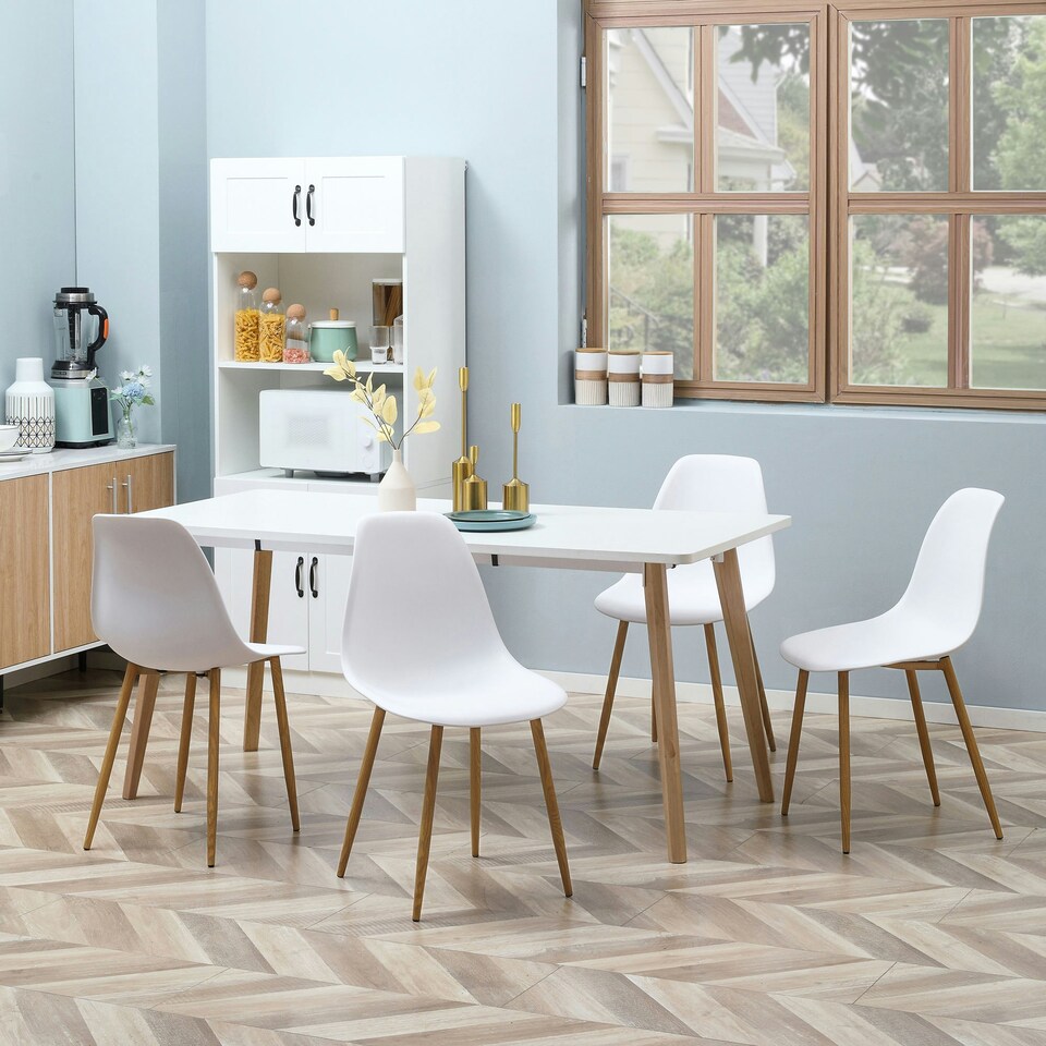 image 1 of HOMCOM Dining Chairs Set of 4 with Curved Back, Metal Legs, White
