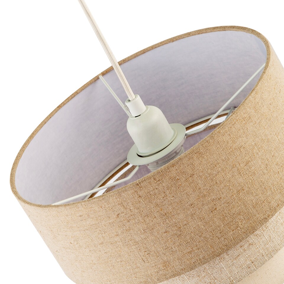 image 1 of Contemporary Round Triple Tier Beige and Oatmeal Linen Pendant Shade