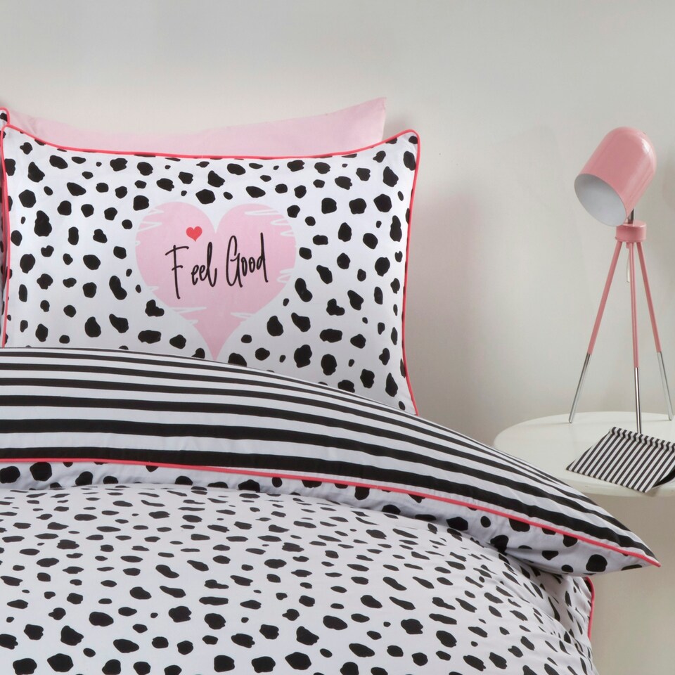 image 1 of Dalmation Polycotton Reversible Duvet Cover Set with Pillowcase Pink | King