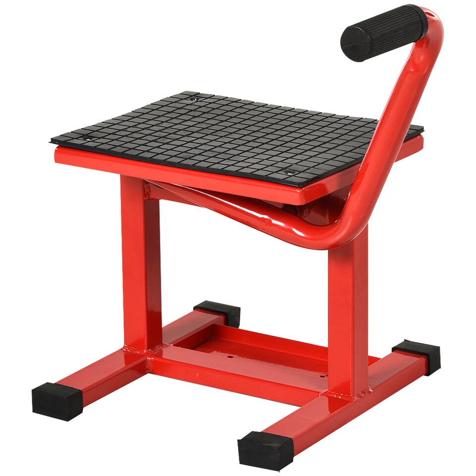 image 1 of DURHAND 150KG Steel Motorcycle Lift Rubber Platform, Crank Lift Manual Repair Clean Hoist Table Assist Off-Road Dirt Bike Stand, 27.5/39.5H cm, Red | Red