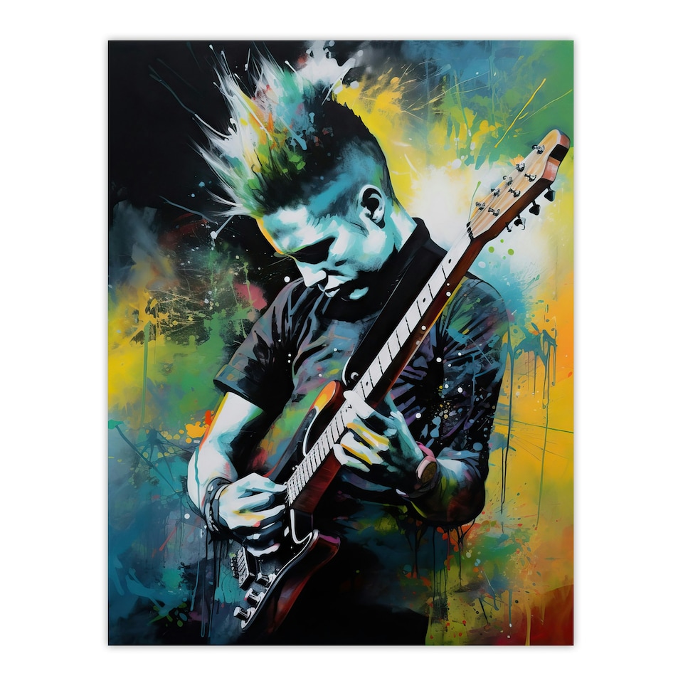 image 1 of Punk Music Yellow Guitarist Playing Home Decor Black Framed Wall Art Print A4