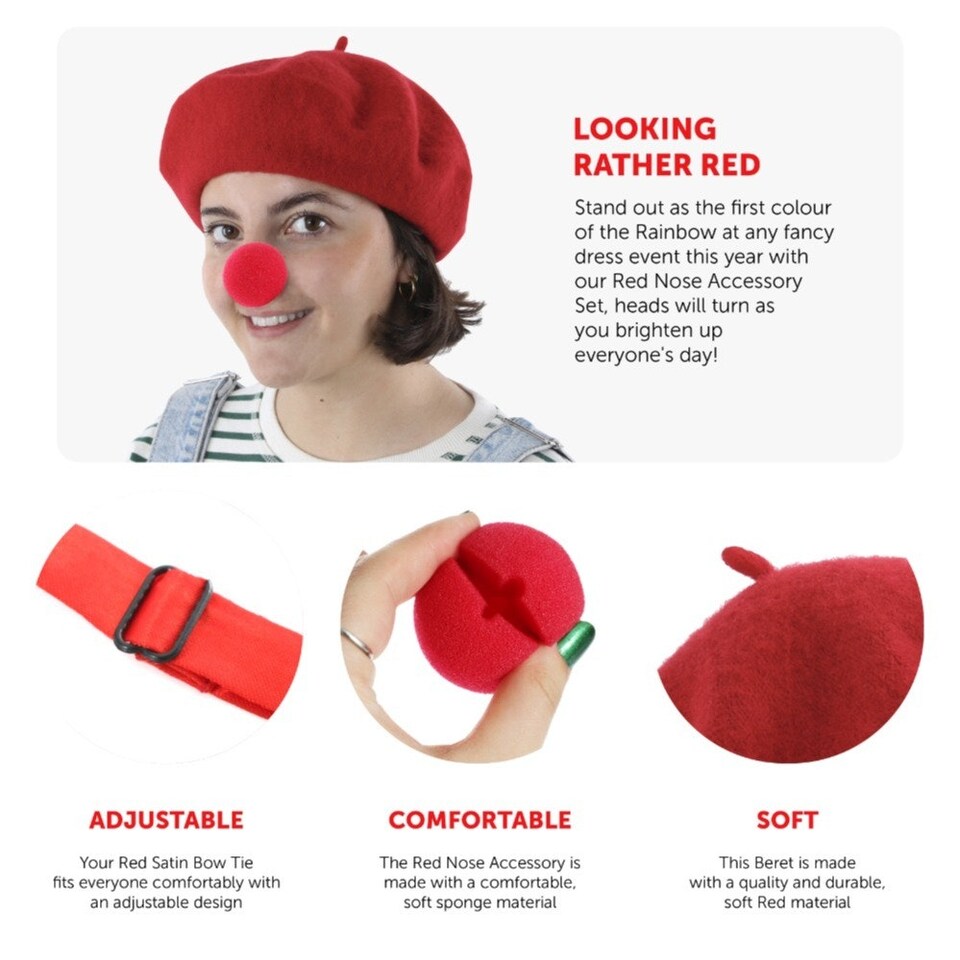 image 1 of Red Beret, Nose + Bowtie Red | One Size
