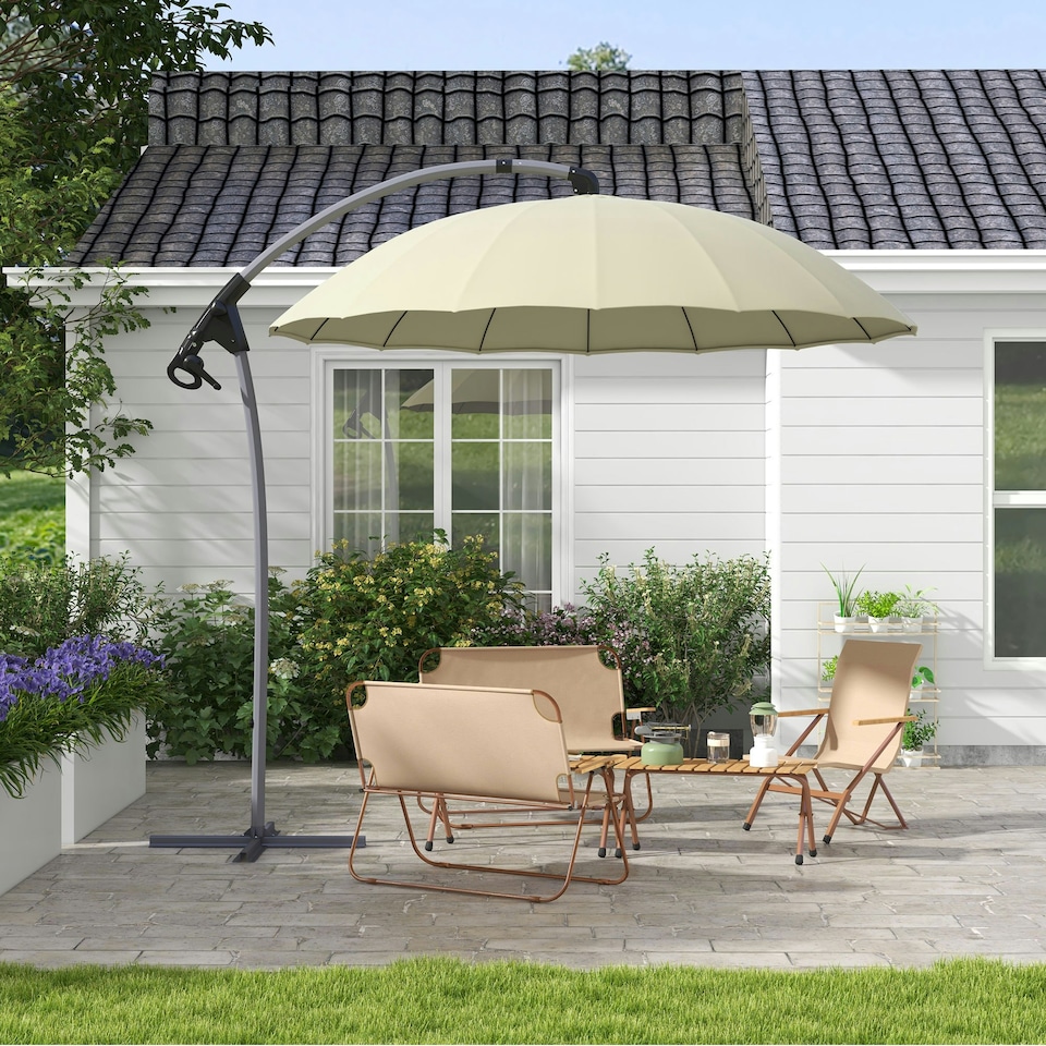 image 1 of Outsunny 2.7m Cantilever Parasol with Cross Base, Crank Handle, Beige