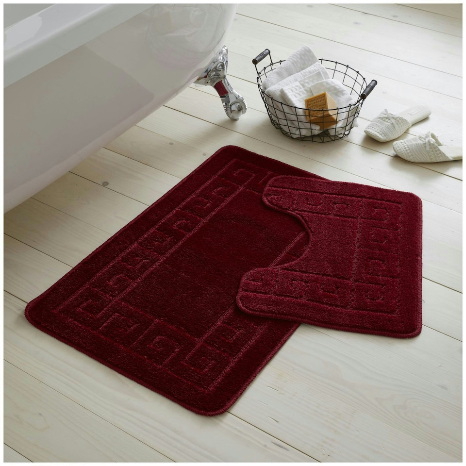 image 1 of VELVETIO Greek Bath Mat & Pedestal Mat Water Absorbent Non Slip Toilet Rugs Red | Burgundy