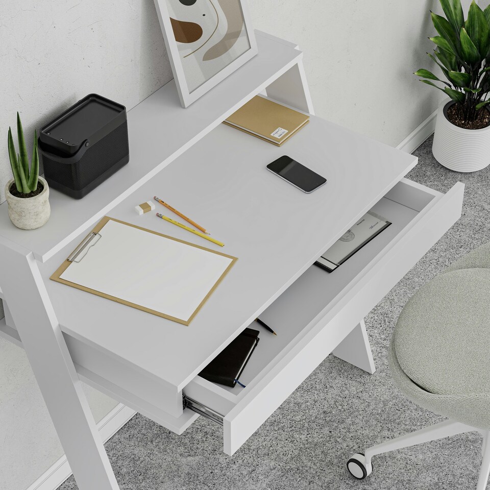 image 1 of Cowork Modern Desk White Wall Mounted With Drawer 94cm Wide White