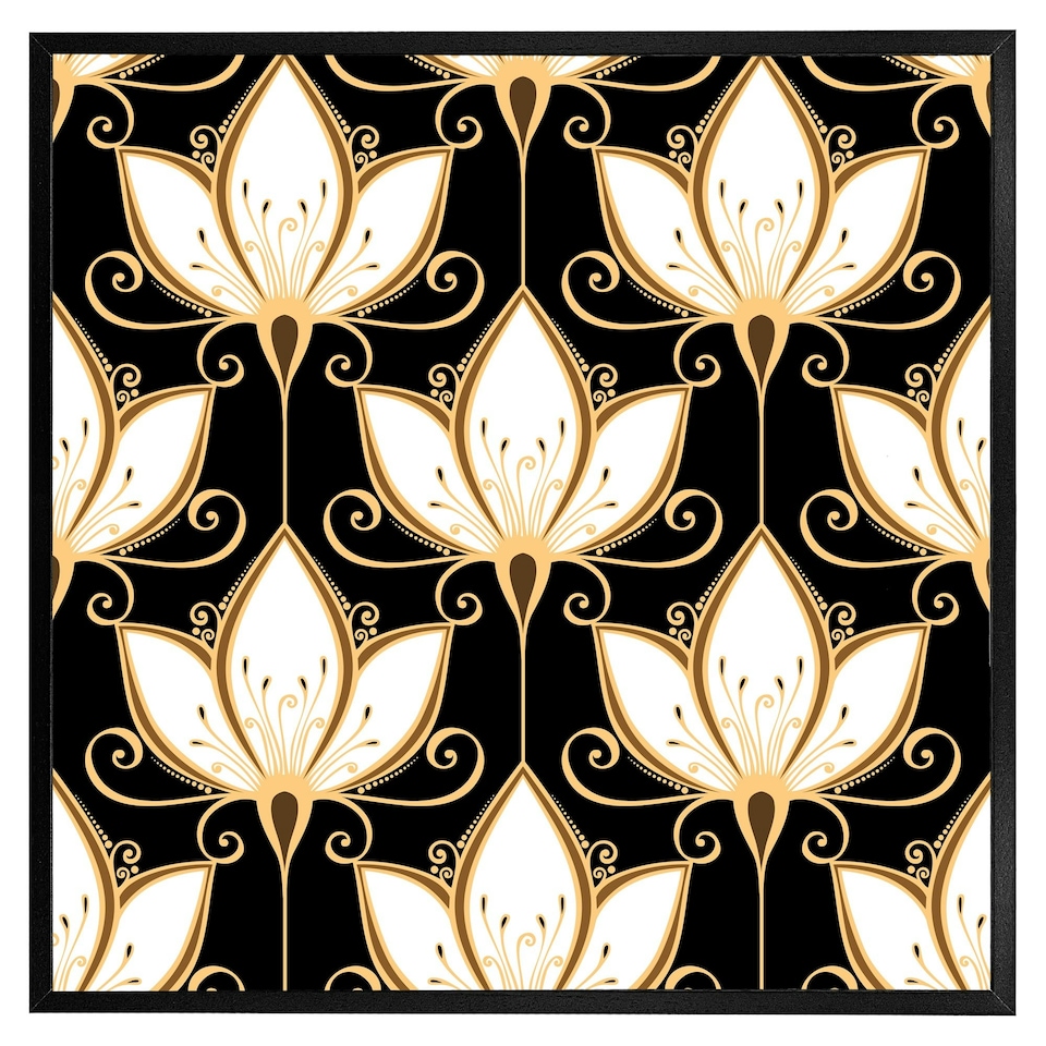 image 1 of Black& gold floral pattern (Picture Frame) Black | XL