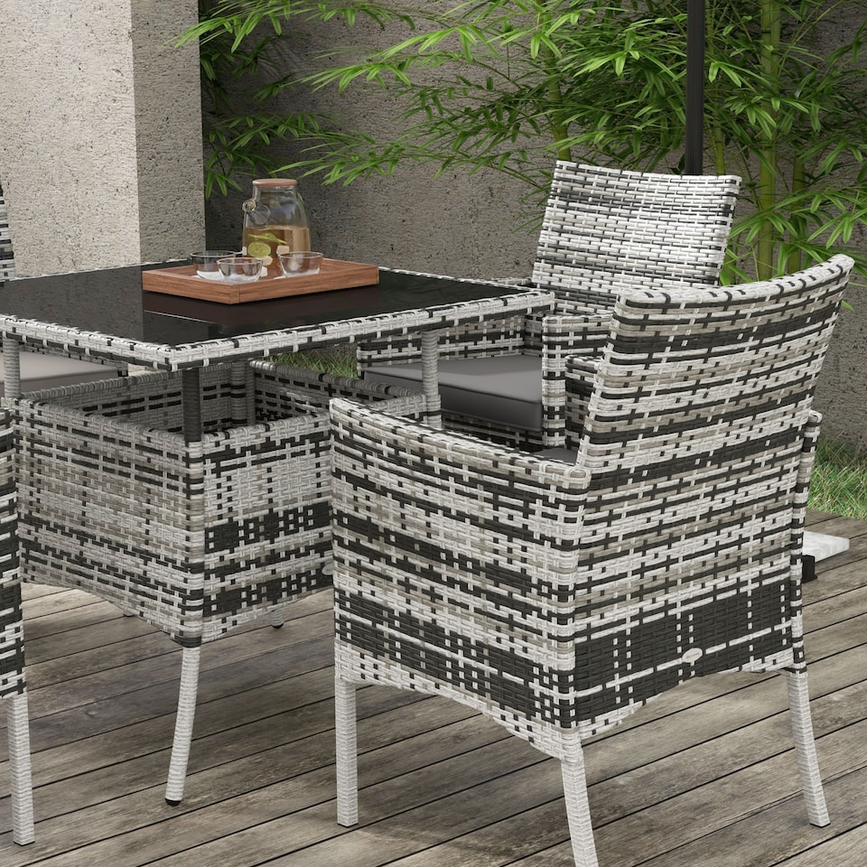 image 1 of Outsunny Rattan Outdoor Dining Table and Chairs for 4, Mixed Grey