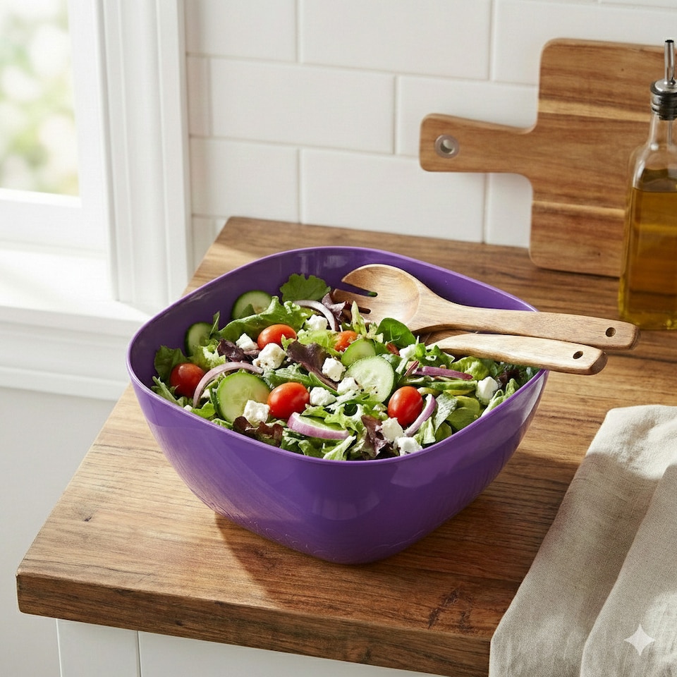 image 1 of Large Durable Plastic Salad Serving Bowl Microwave Dishwasher Food Safe | Purple | Purple | 1