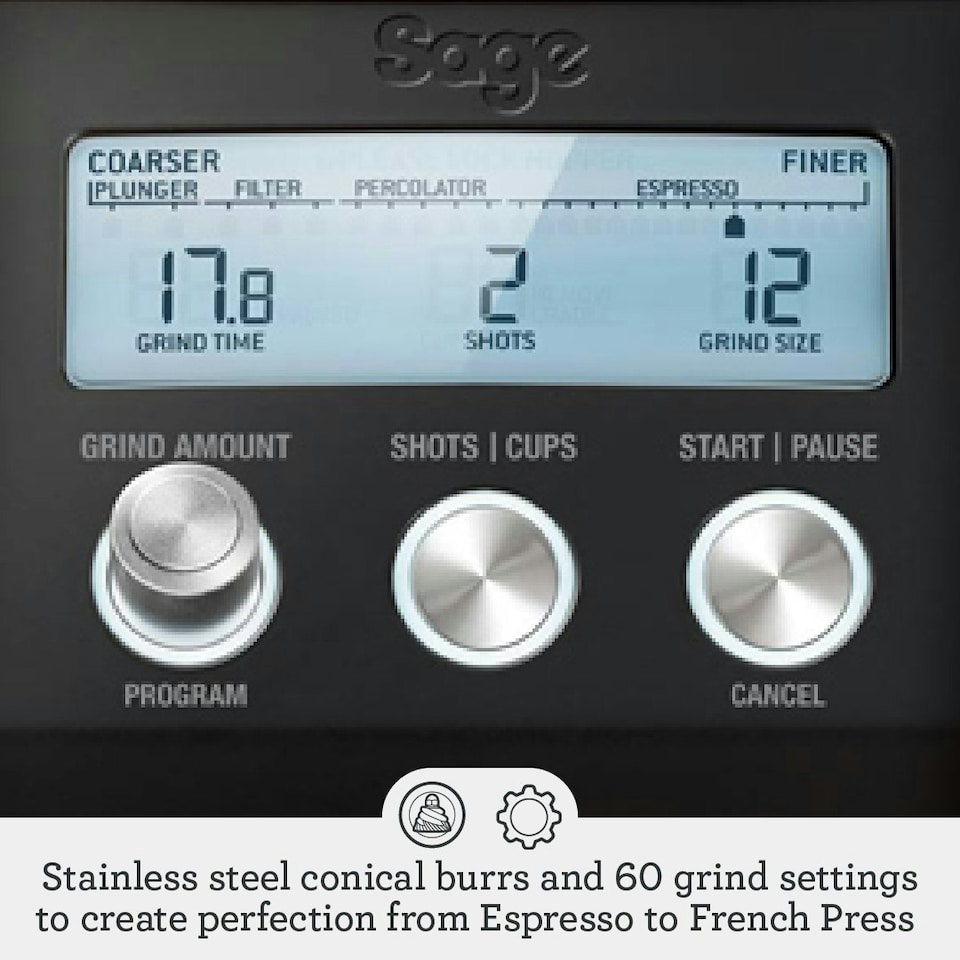 image 1 of Sage The Smart Grinder Pro, Conical Burr Coffee Grinder - Programmable, Automatic, Black Truffle
