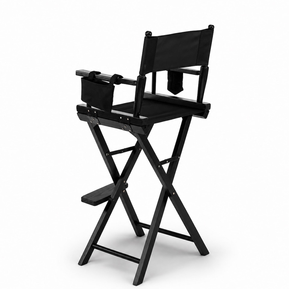 image 1 of Professional Black Wooden Folding Director Makeup Chair with 2 Storage Pouches | Black