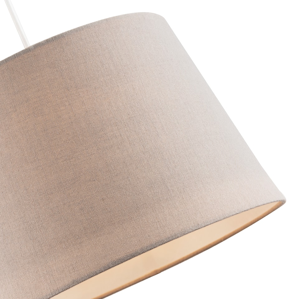 image 1 of Traditional Dark Taupe Linen Fabric Drum Lampshade with White Inner | Cream | 12"