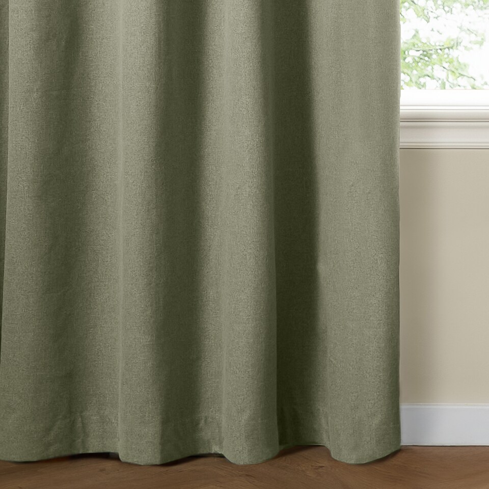 image 1 of Furn The Ultimate Blackout Textured Woven Eyelet Curtain Pair | Green | Sage | 1