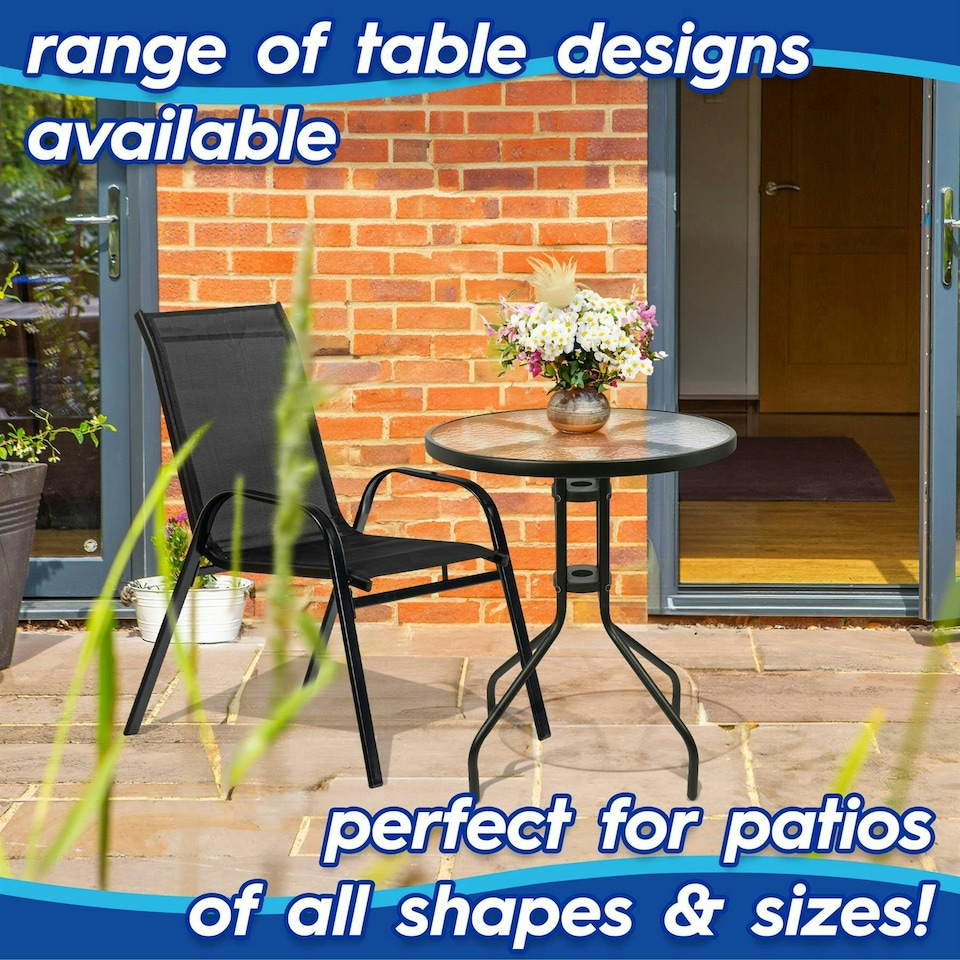image 1 of Harbour Housewares 3pc Sussex Round Glass Top Patio Bistro Set - Black Black