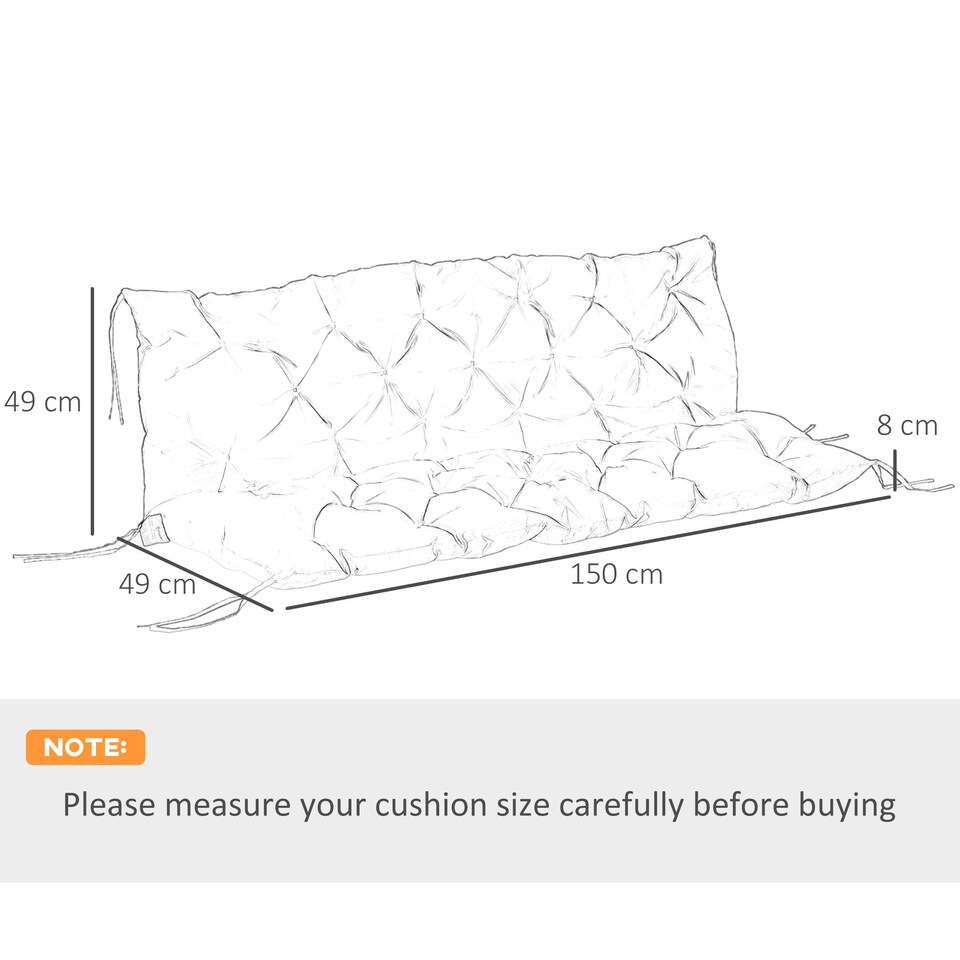 image 1 of Outsunny 3 Seater Garden Bench Cushion Outdoor Seat Pad w/ Ties Light Grey 