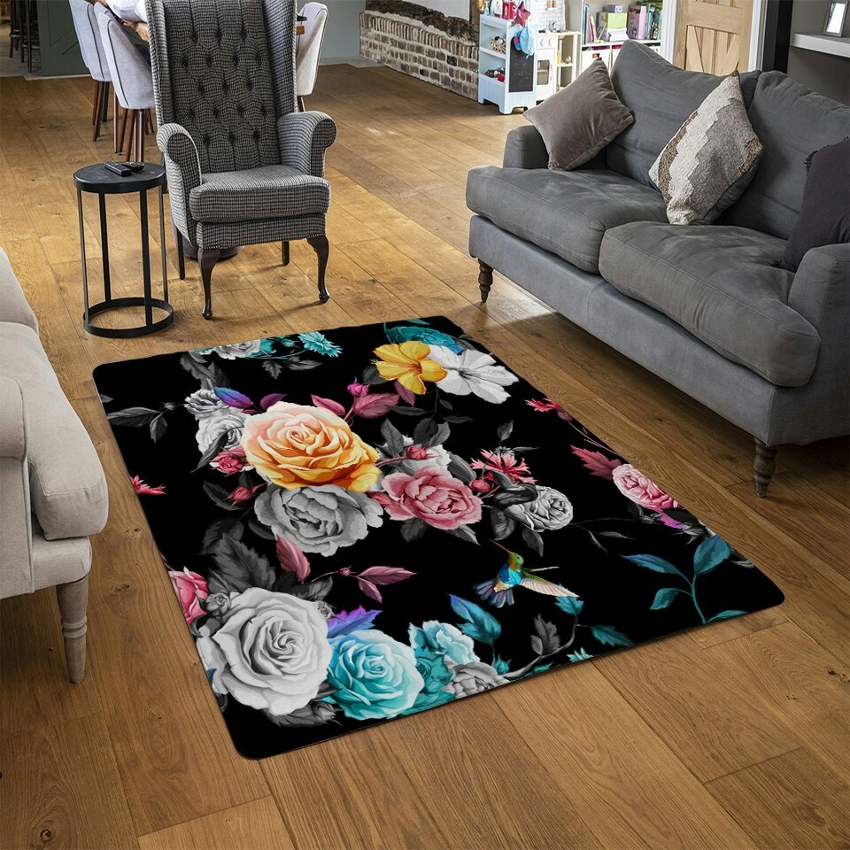 image 1 of Humming bird, Roses, Peony with leaves (Rug) Multi | XL: 160x230cm