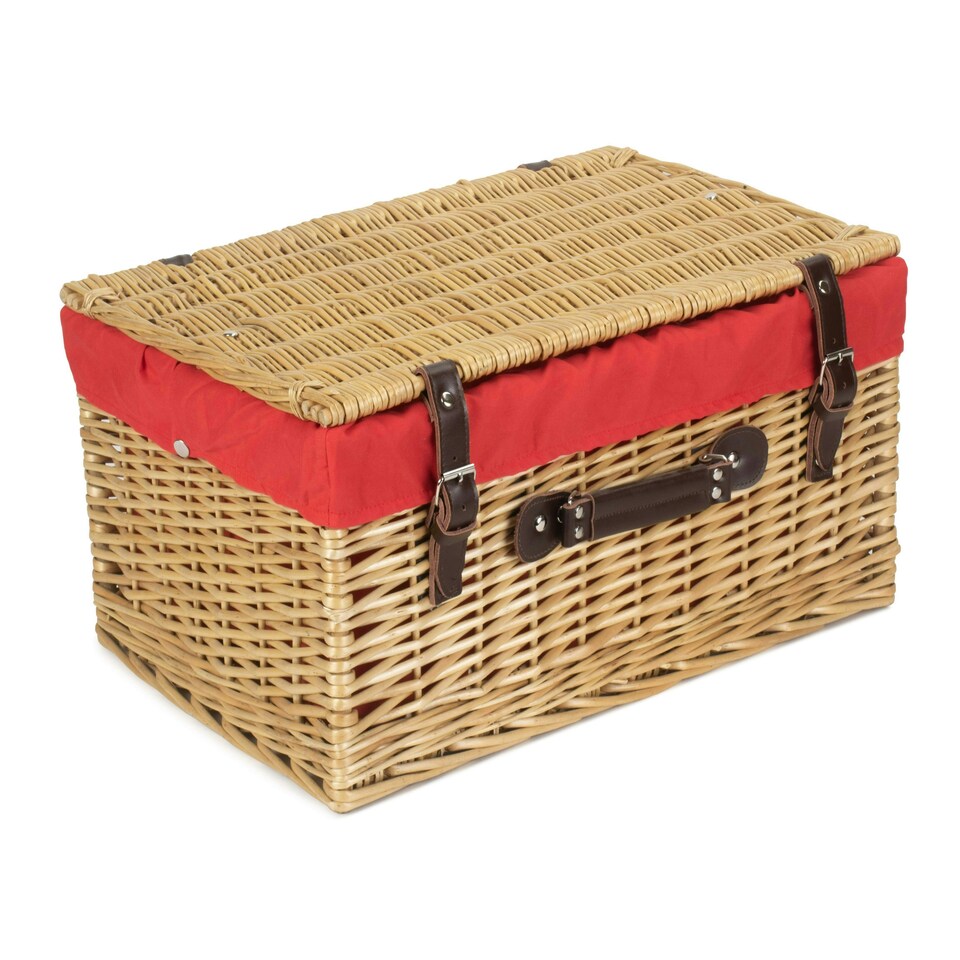 image 1 of 51cm Buff Wicker Picnic Basket with Lining Red | Red | One Size