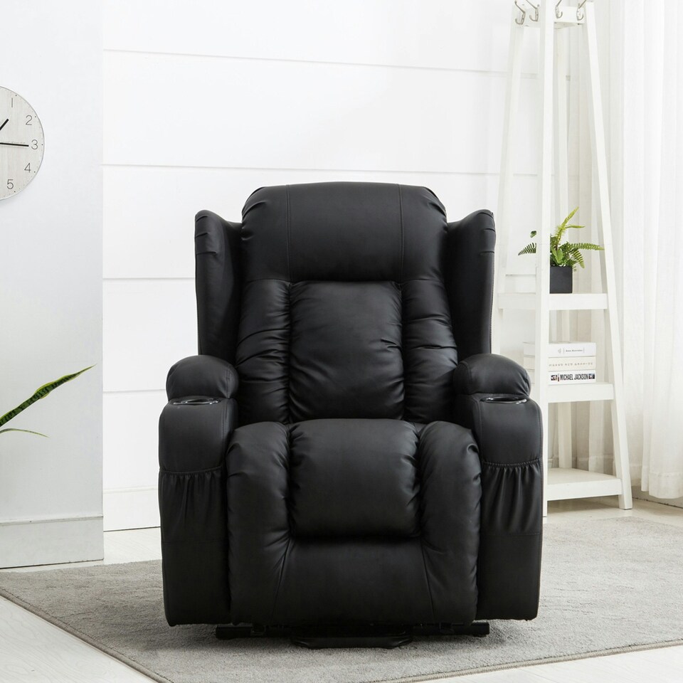 image 1 of Caesar Dual Motor Rise Recliner Bonded Leather Heat And Massage Chair (Black)