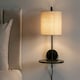 image 1 of ValueLights Ryan Natural Linen Lamp Shade Black Metal Wall with Wooden Shelf and LED Bulb Black