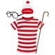 image 1 of Find Me - Top, Hat, Glasses & Crook - Wheres Wally Inspired Costume Red | XL