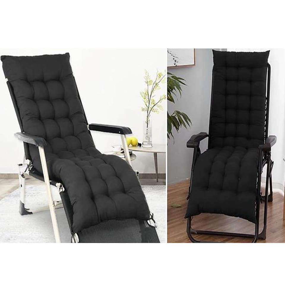 image 1 of Pack of 1 Sun Lounger Cushion Pad for Garden Recliner Chair | Black | Black