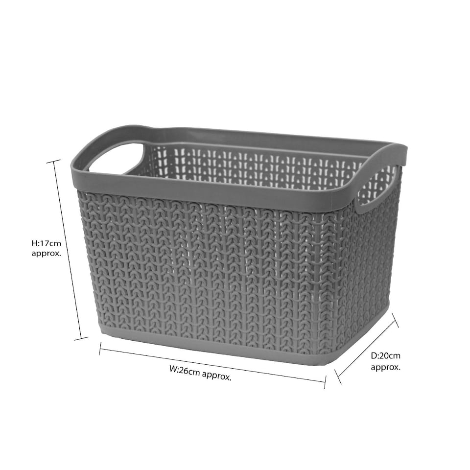 image 1 of JVL Knit Design Loop Plastic Rectangular Small Storage Basket with Handles,6.6L - Grey | Grey