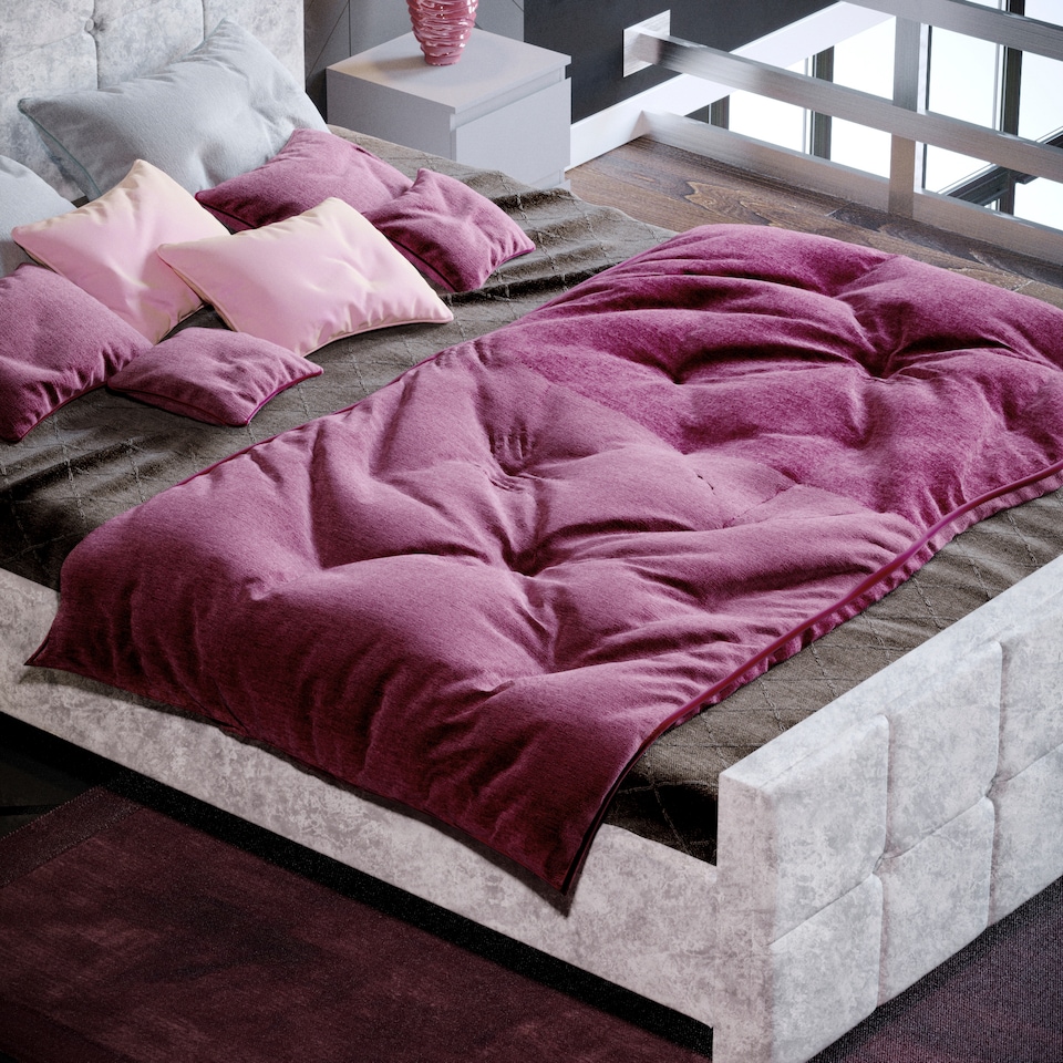 image 1 of Vida Designs Valentina 4ft6 Double Bed Fabric Upholstered, Crushed Velvet Silver, 135 x 190cm