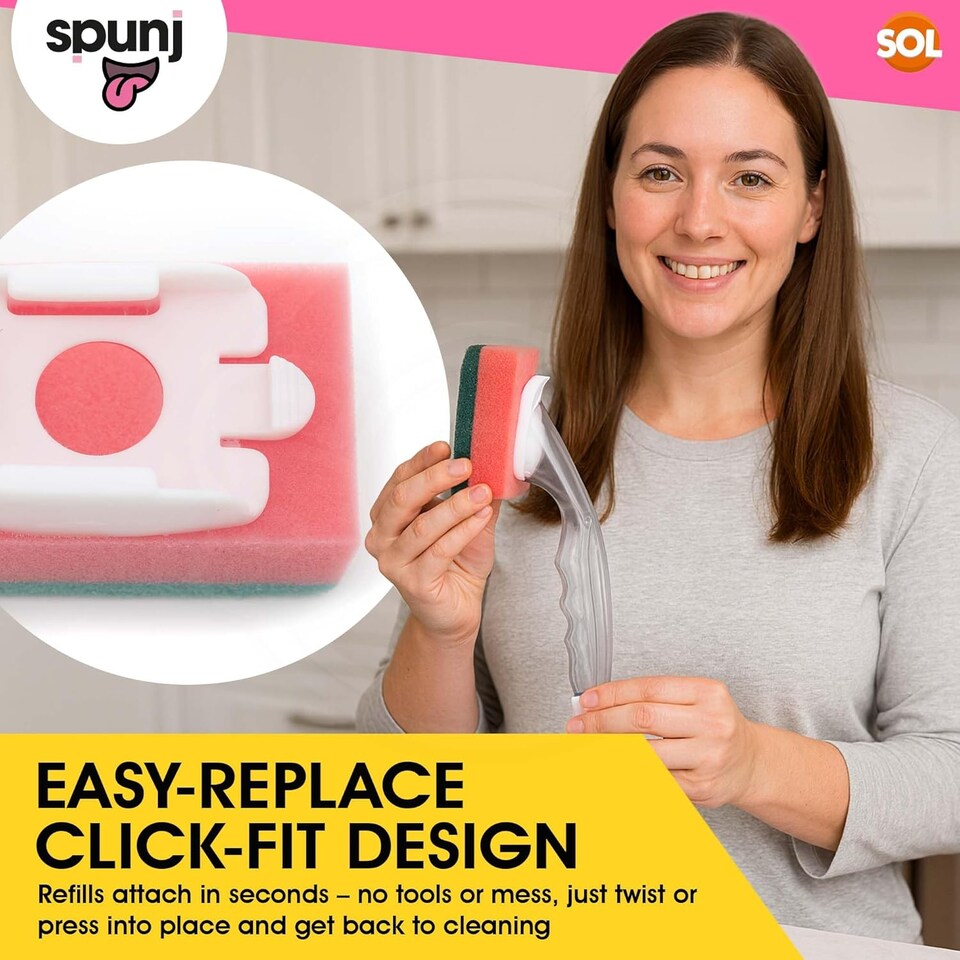 image 1 of spunj 2pk Liquid Handle Sponges with 6 Refill Heads – Built-In Soap Dispenser for Easy Dishwashing & Replaceable Heads