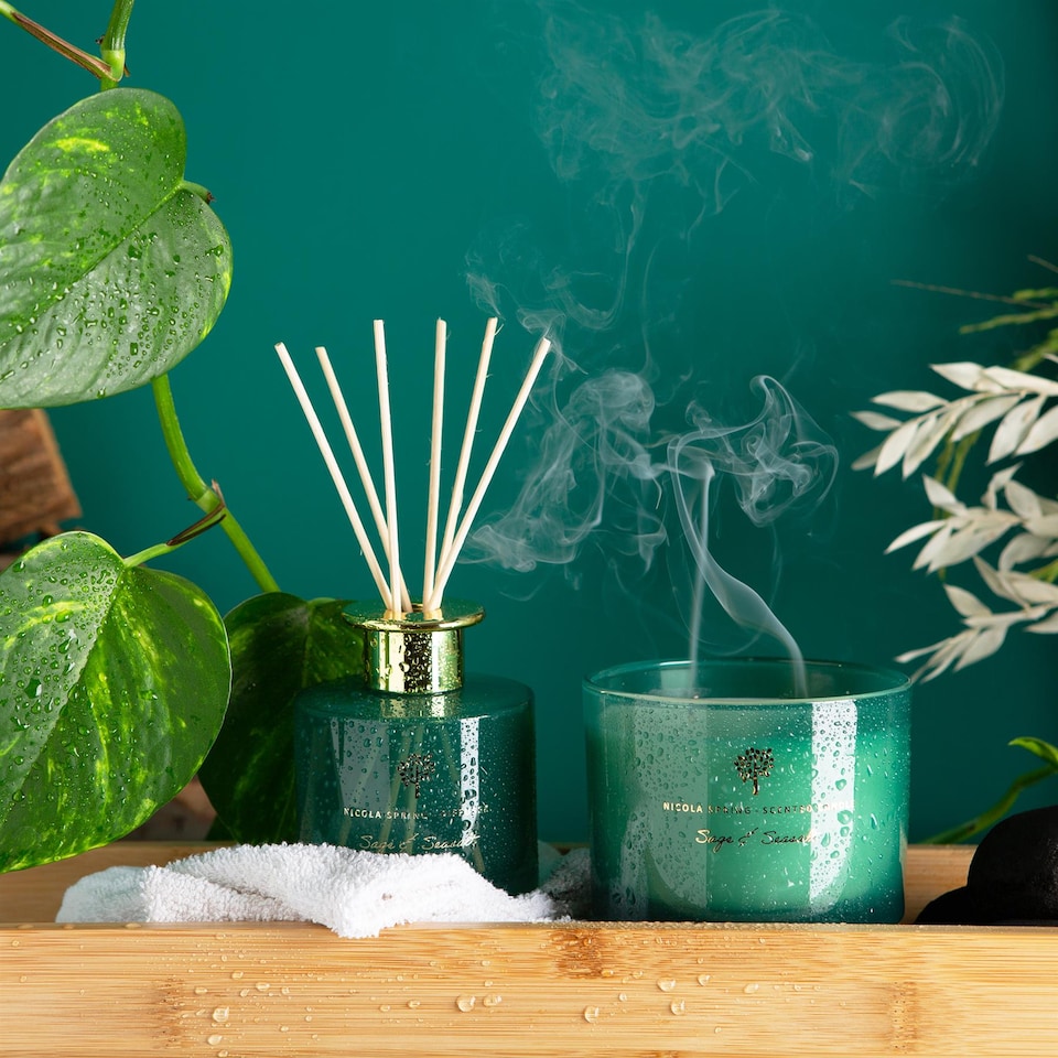 image 1 of Nicola Spring Scented Candle & Reed Diffuser Set - 350g - Sage & Seasalt | Green | Green