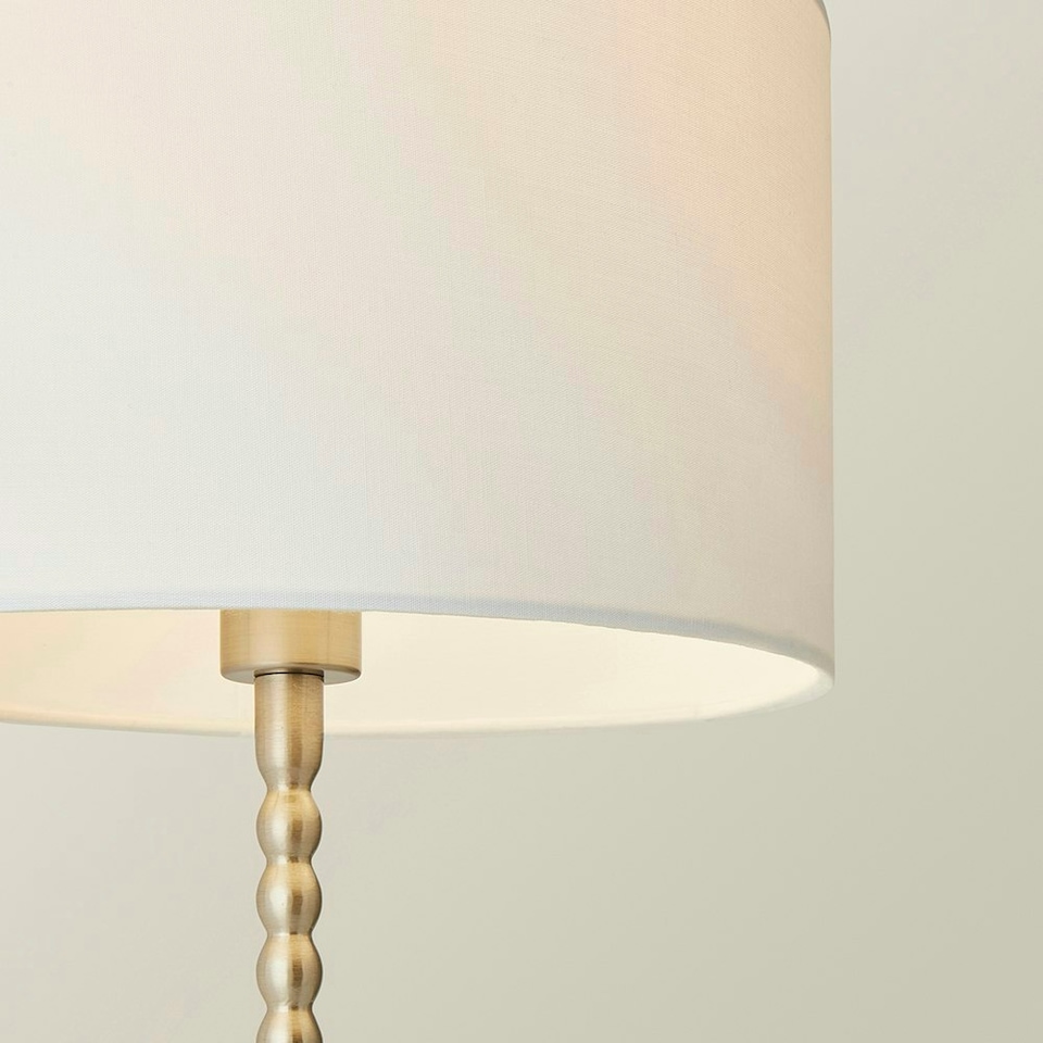 image 1 of ValueLights Maeve White Fabric Drum Lamp Shade Brushed Chrome Bobbin Bobble Table Lamp Silver