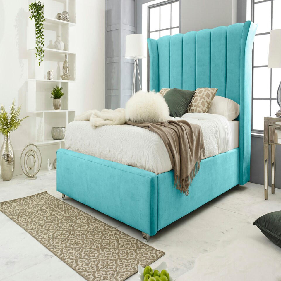Temple Marble Superking Bed Frame - Teal