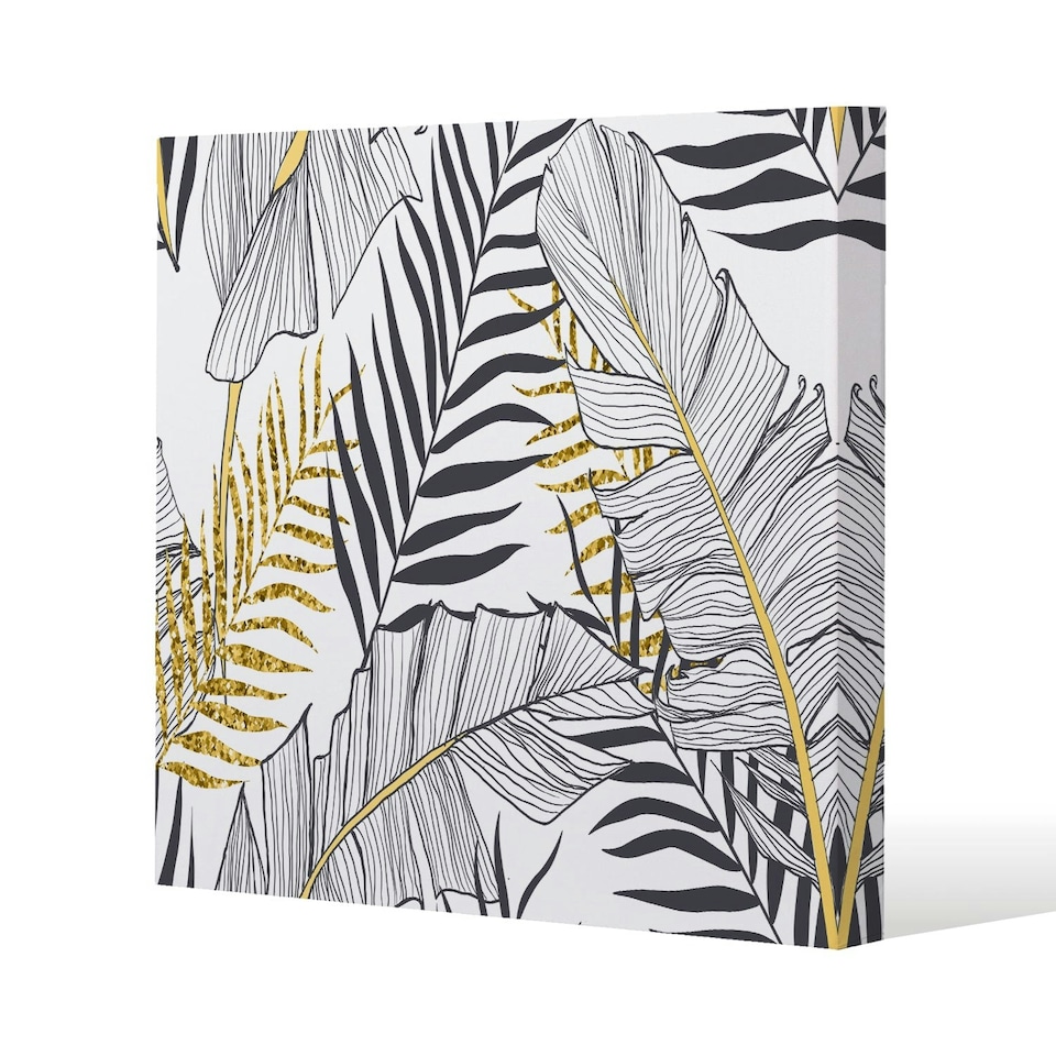 image 1 of Gold & Black Leaves (Canvas Print) 46 x 46 x 4cm