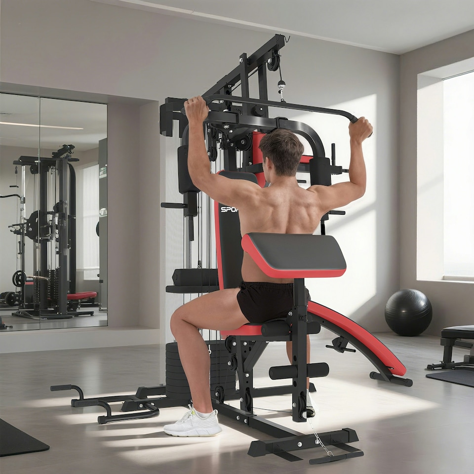 image 1 of SPORTNOW Multi Gym Workout Station with Sit Up Bench, Push Up Stand, Dip Bars