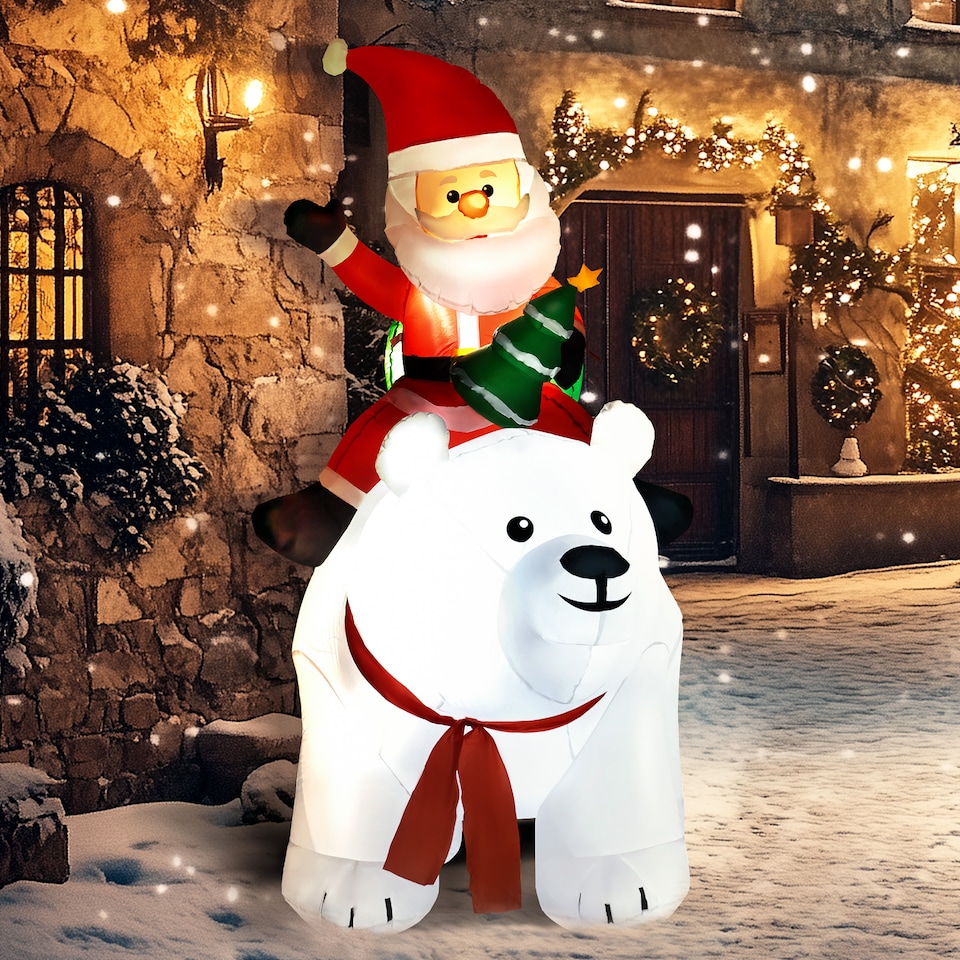image 1 of Outsunny 6.6FT Christmas Inflatable Santa Claus Riding on Polar Bear, Christmas Blow Up Outdoor LED Display for Garden Party