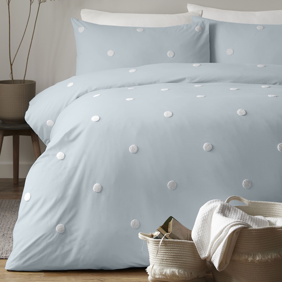 image 1 of Appletree Dot Garden Duvet Cover Set Duck Egg with White Dots