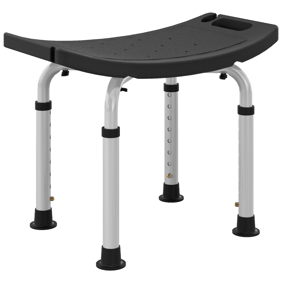 image 1 of HOMCOM Aluminium Shower Stool w/ Adjustable Height Non-Slip Bath Stool Black