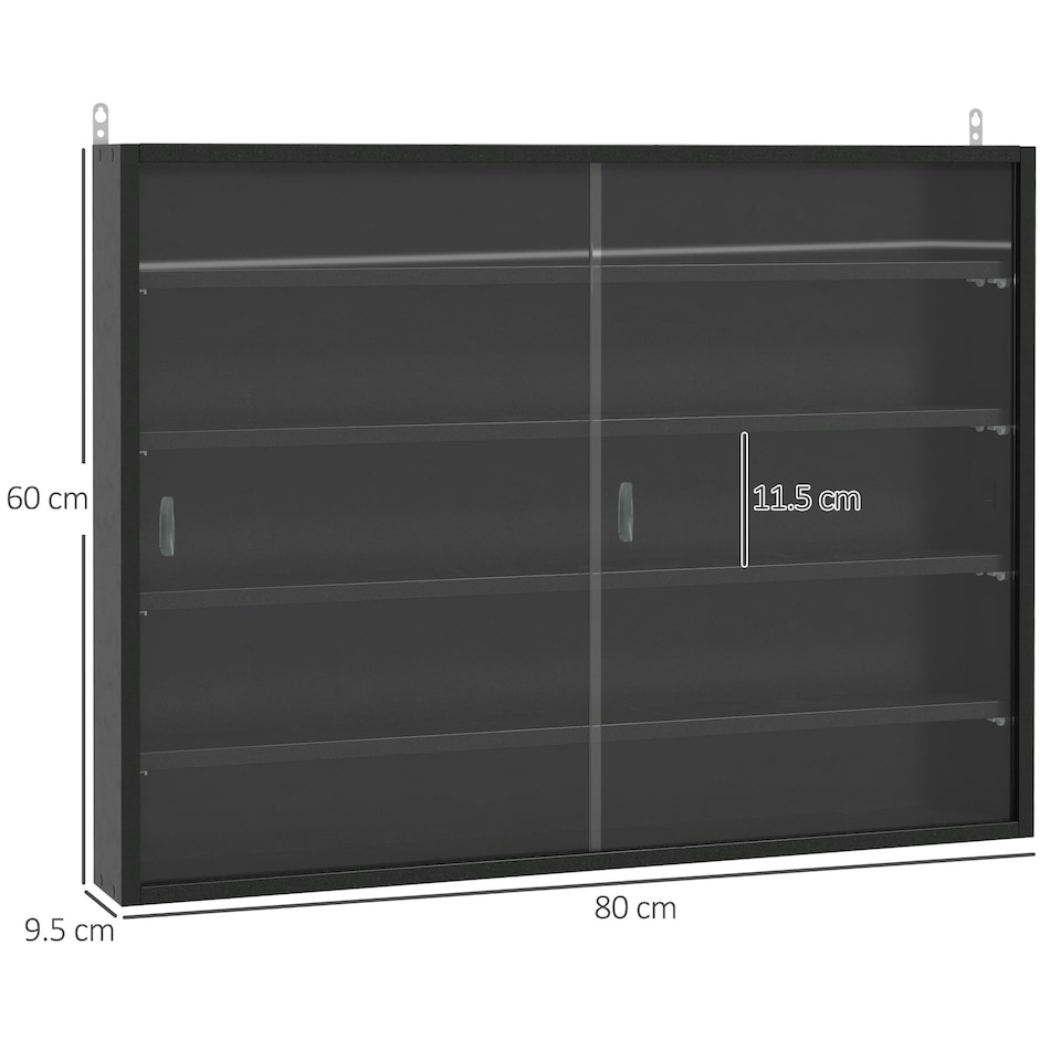 image 1 of HOMCOM 5-Tier Wall Display Shelf Unit Cabinet w/ Shelves Glass Doors Black
