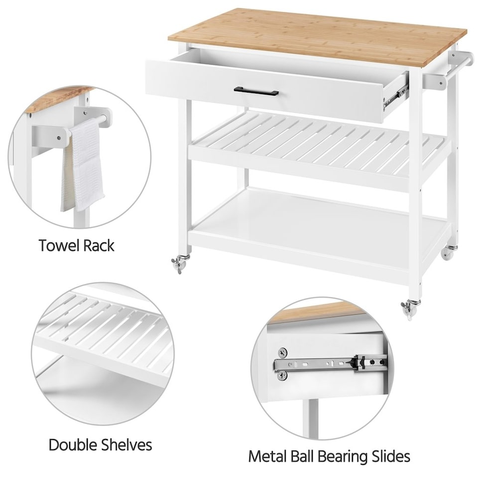 image 1 of Yaheetech Kitchen Island Cart on Wheels White