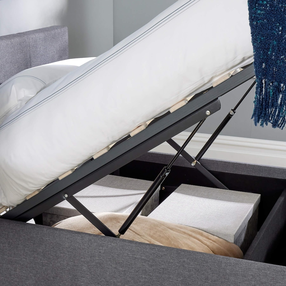 image 1 of Ottoman End Lift Storage Bed Single Hopsack Fabric Bed Frame Gas Lift Furniture