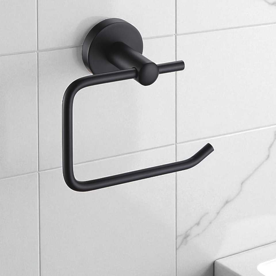 image 1 of Showerdrape Modernity Black Stainless Steel Wall Mounted Toilet Roll Holder | Black | 1
