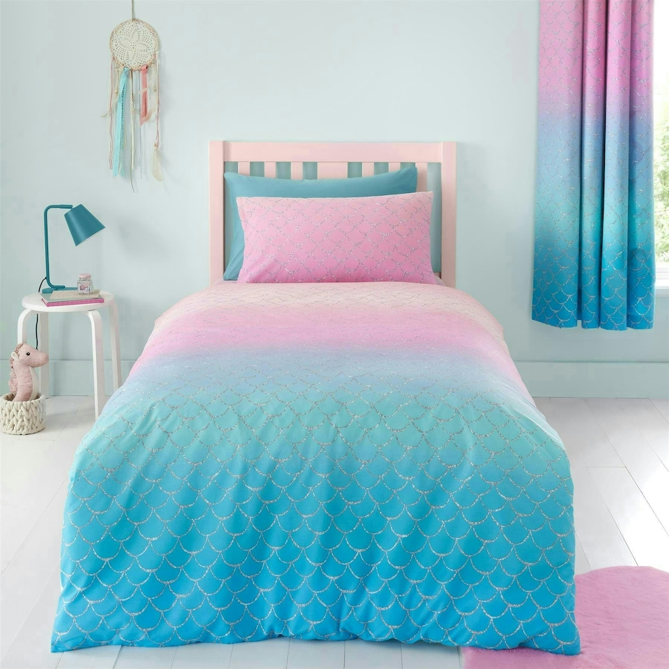 image 1 of Mermaid Reversible Duvet Cover Set | Blue