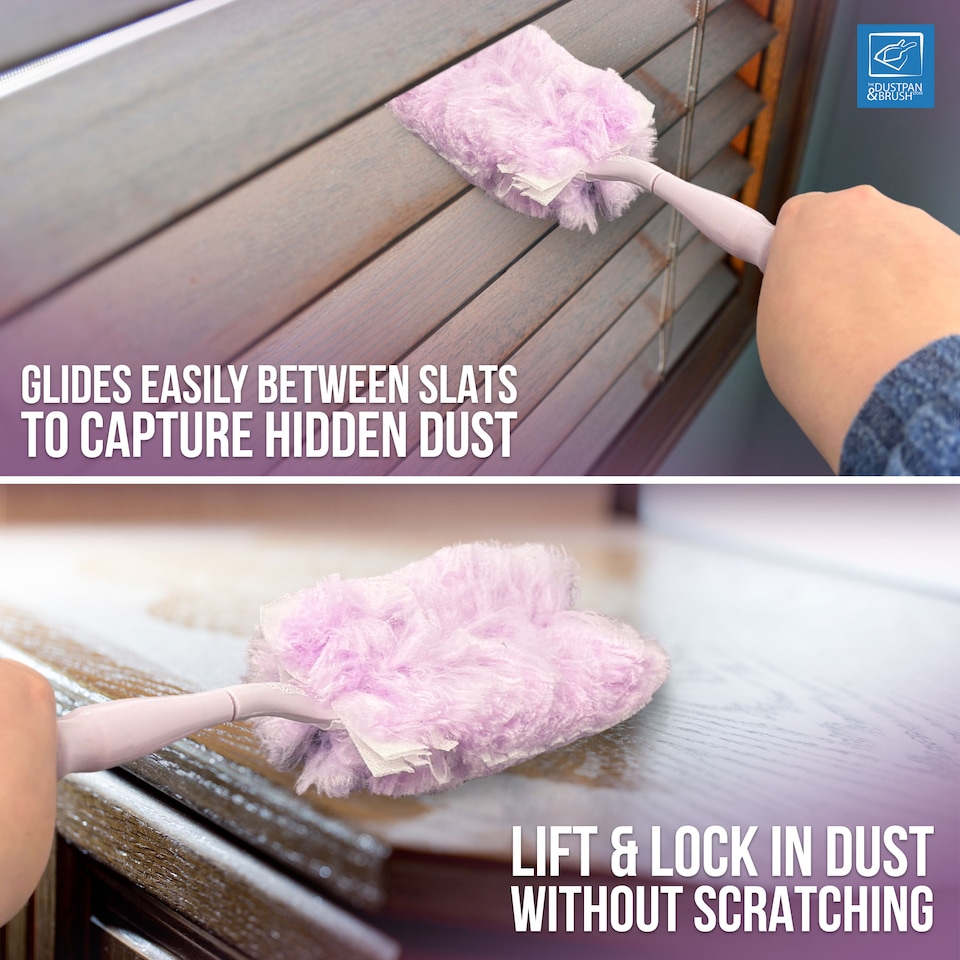 image 1 of Purple Feather Duster with 10 Pack Microfibre Refill Heads, Reusable Handle with Hanging Eye