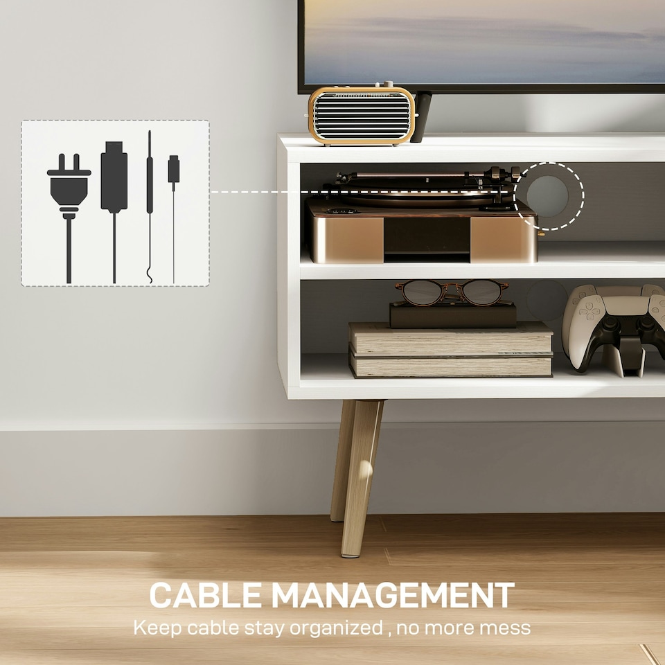 image 1 of HOMCOM TV Unit Cabinet for TVs up to 55Inches with Cupboard Shelves, White White