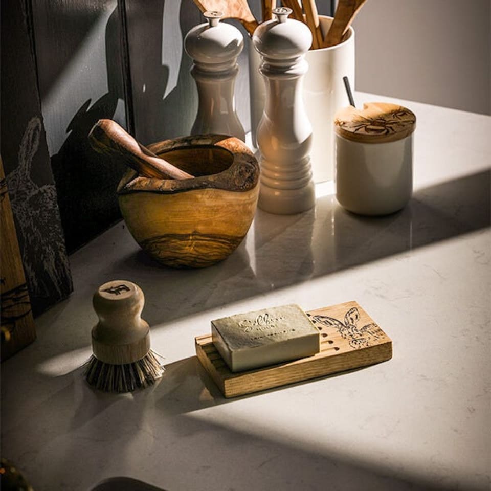 image 1 of The Just Slate Company Hare Oak Soap Dish & Soap Set