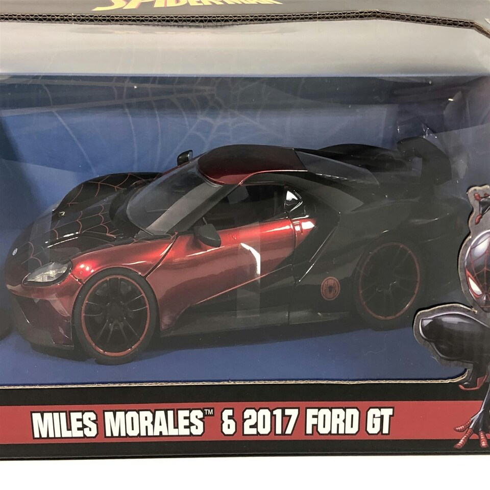 image 1 of Spiderman Miles Morales 2017 Ford GT with Figure 1:24 Scale Jada 31190