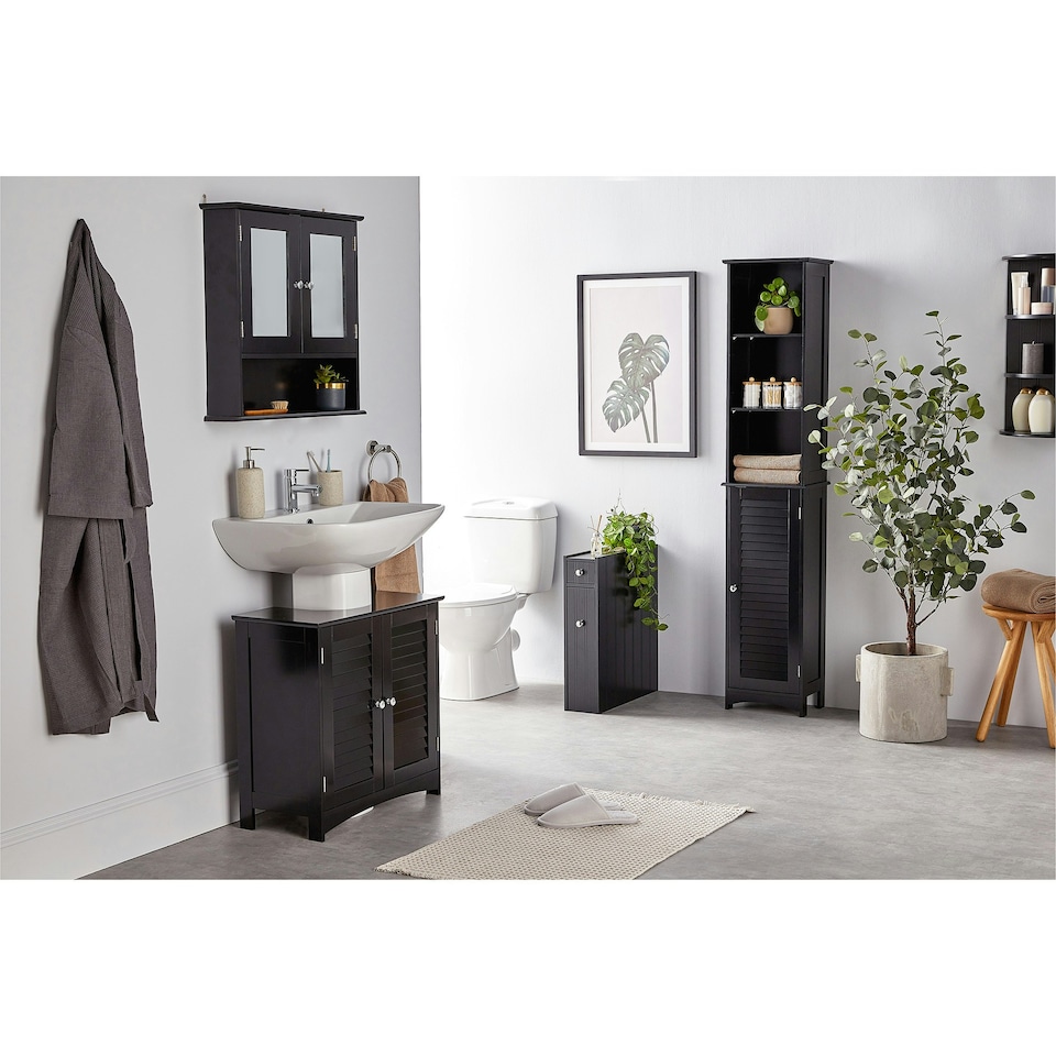 image 1 of VonHaus Shrewsbury Black Slim Bathroom Storage Unit with Drawers
