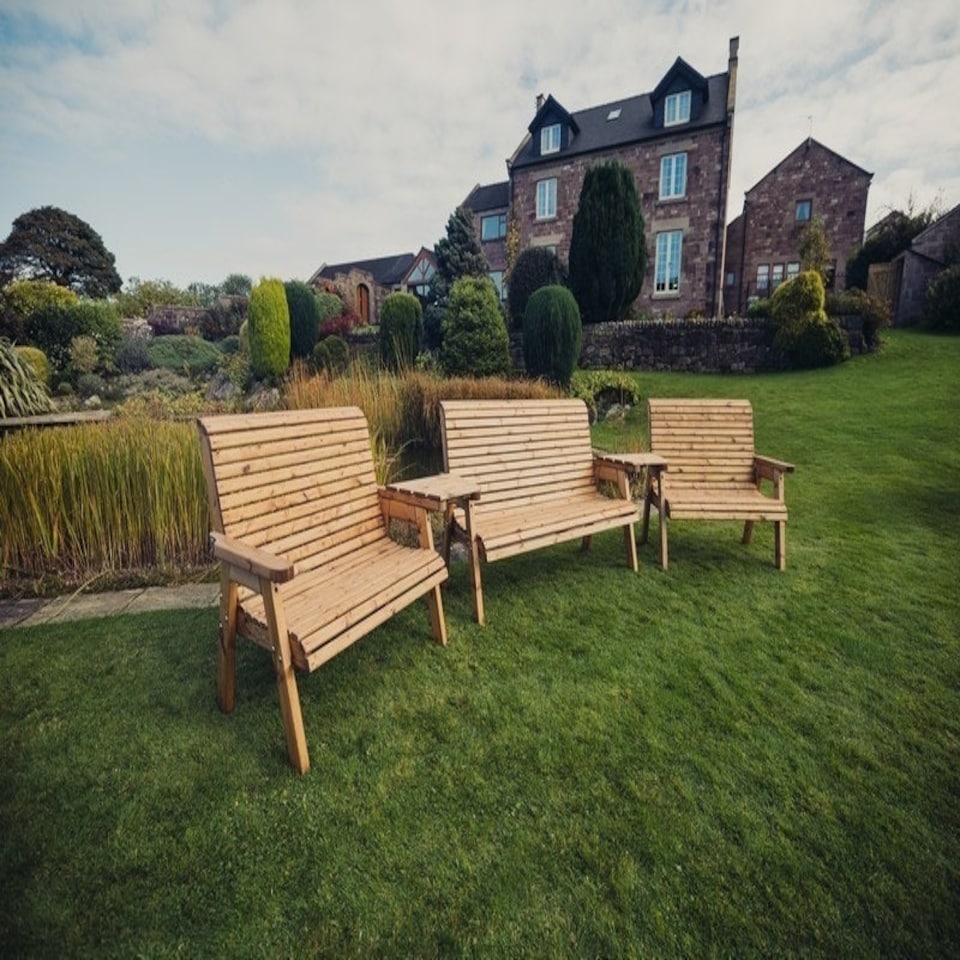 image 1 of Valley 7 Seat Set 1X3B 2 X 2B Angled Tray - Timber - L100 x W360 x H95 cm - Garden Furniture - Fully Assembled