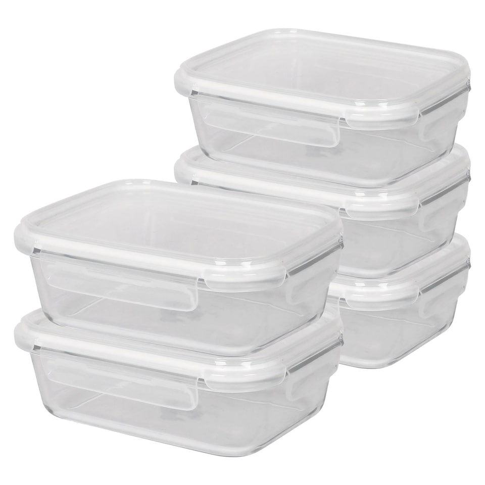image 1 of Harbour Housewares Glass Food Storage Containers with Lids - 1 Litre - Pack of 5