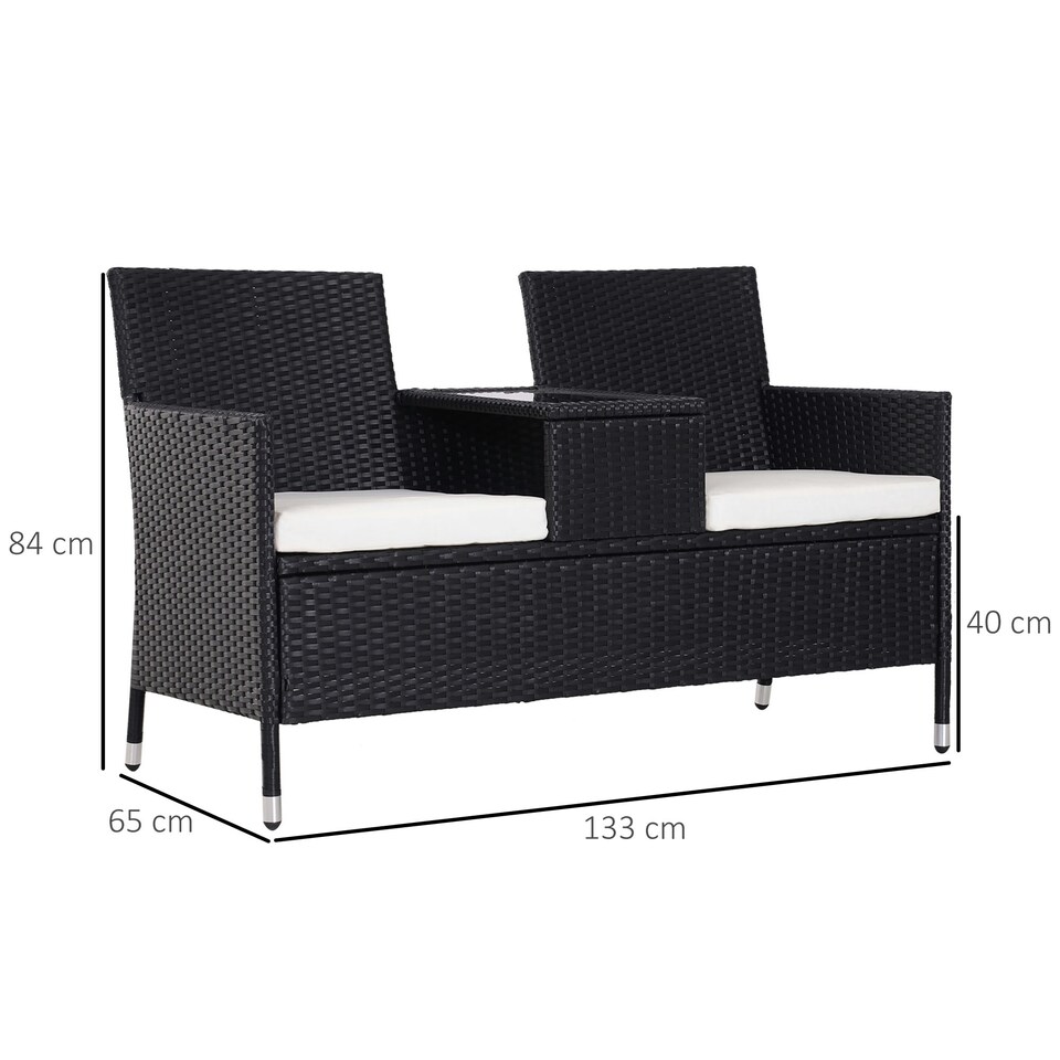 image 1 of Outsunny Rattan Chair Garden Furniture Patio Love Seat Table Grey | Grey