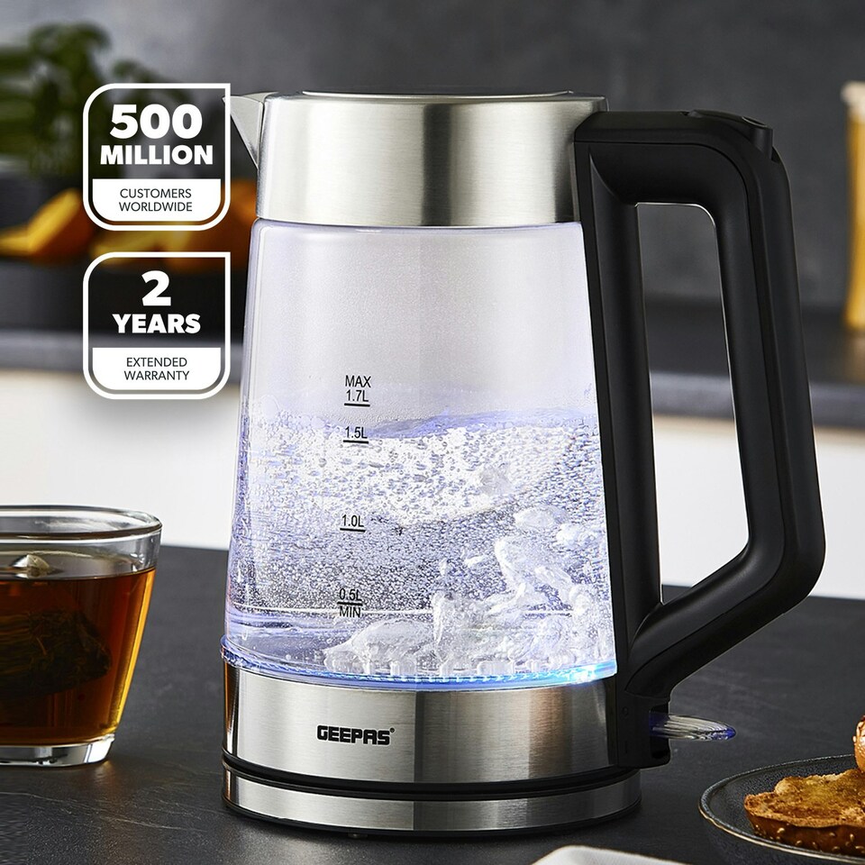 image 1 of GEEPAS 1.7L Illuminating Electric Glass Kettle – 3000W