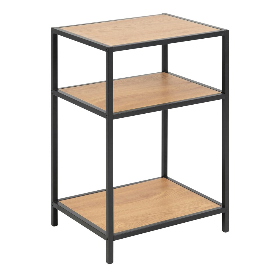 image 1 of Seaford Black Metal Bedside Table with 2 Oak Shelves